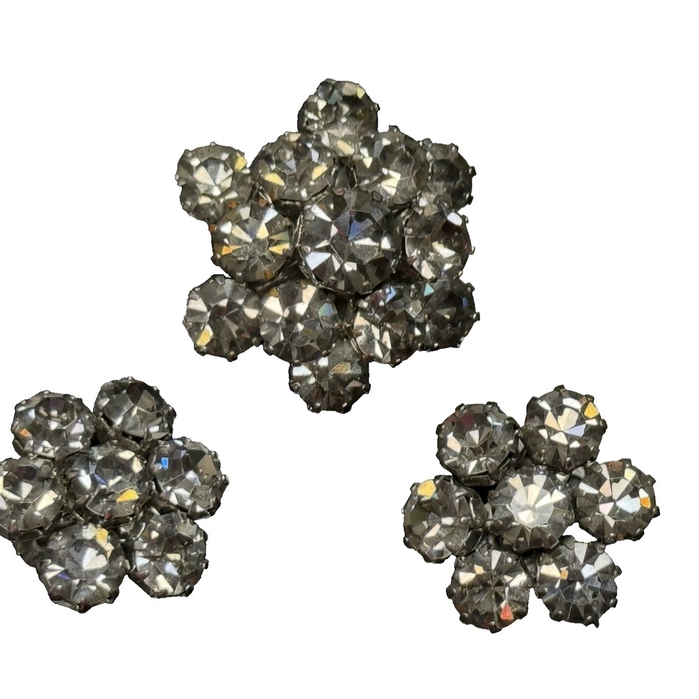 Vintage Signed Weiss Clear Rhinestone Brooch & Clip Earring Jewelry Set Estate
